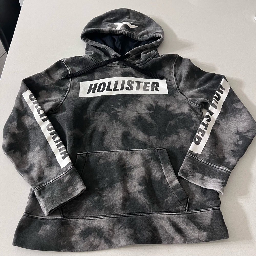 Hollister Logo Sweatshirt Hoodie‎ Black Gray White Tye Dyed Unisex Size XS